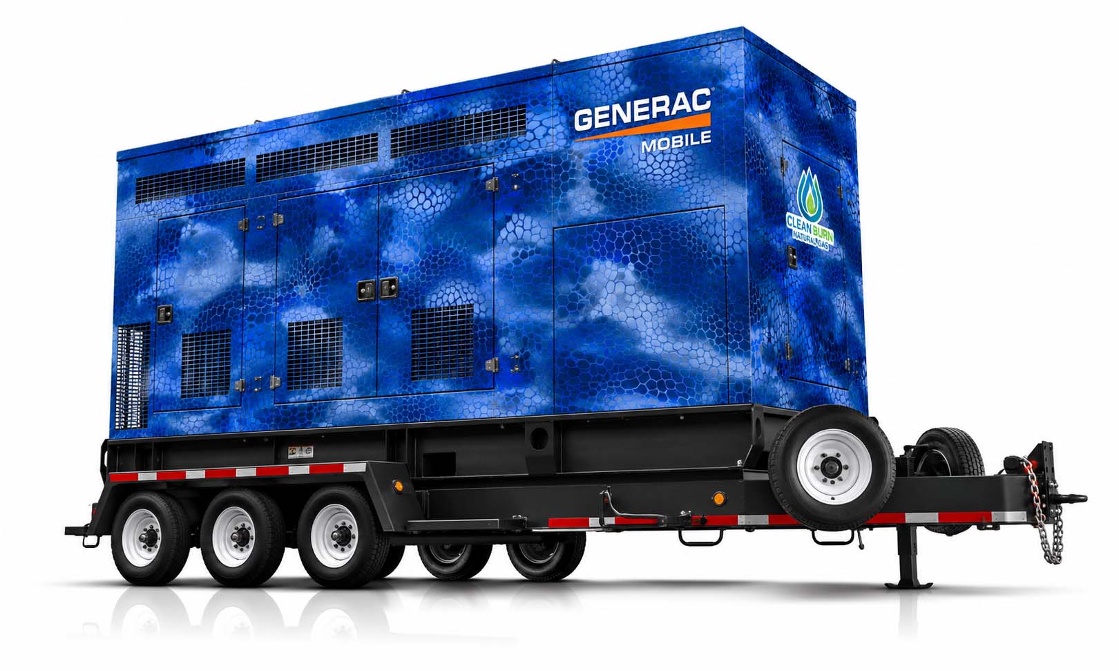Blue graphic wrap concept on a mobile commercial generator
