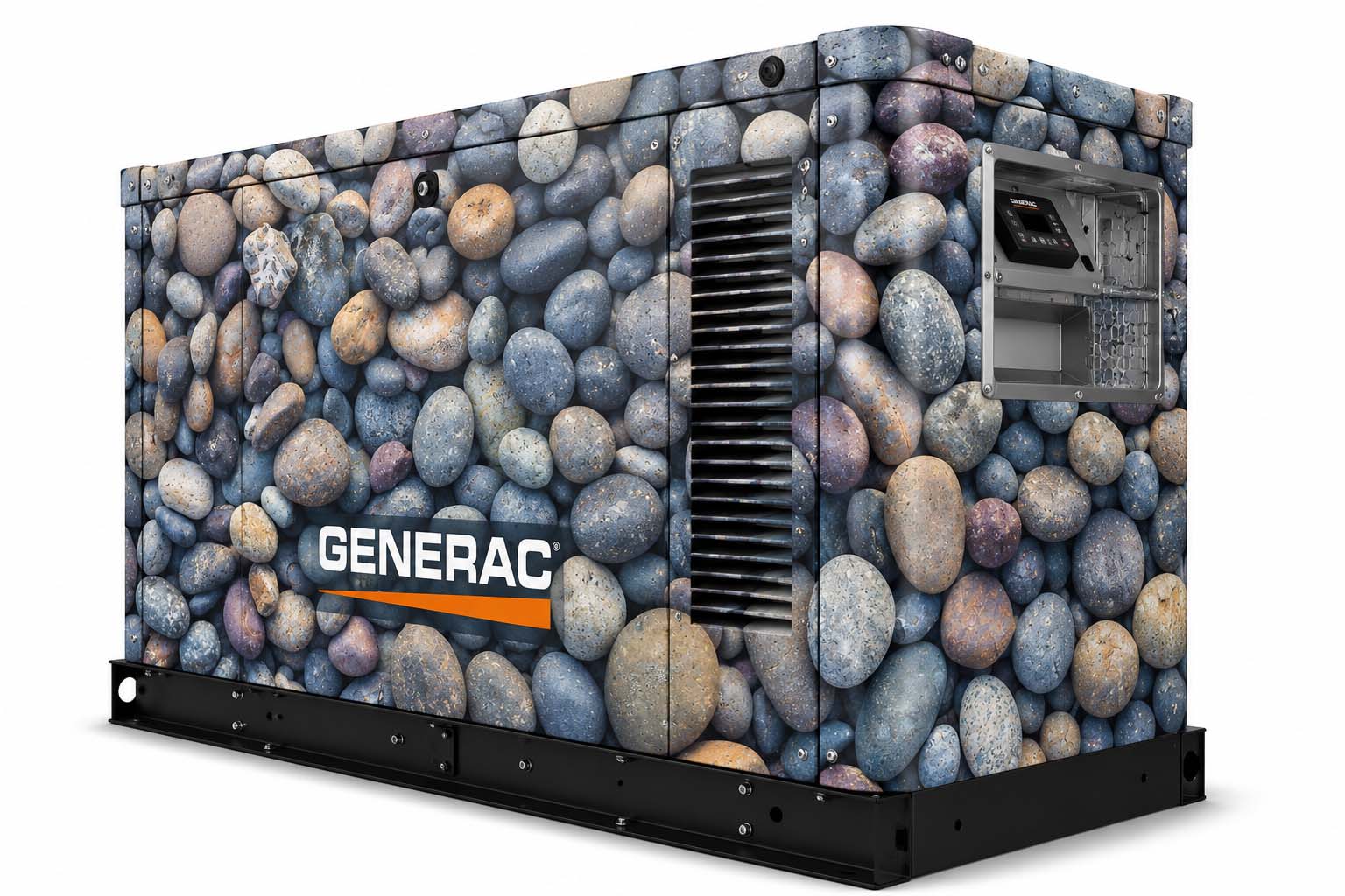 River stone pattern wrap on a stationary commercial generator rendered concept