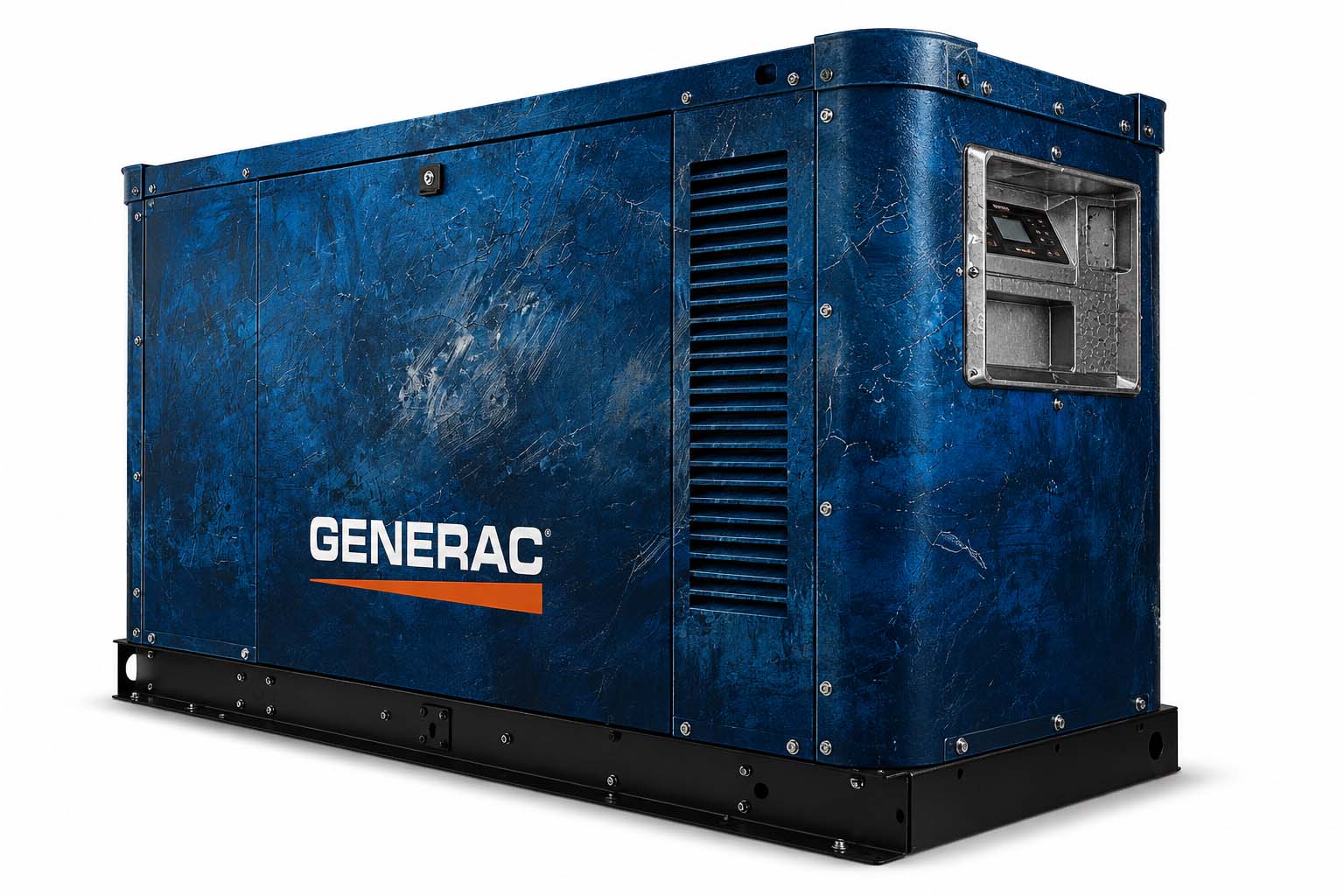 Deep blue textured wrap on a stationary commercial generator rendered concept