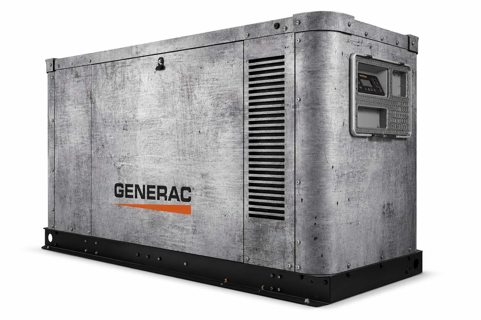 Concrete-look wrap on a stationary commercial generator rendered concept