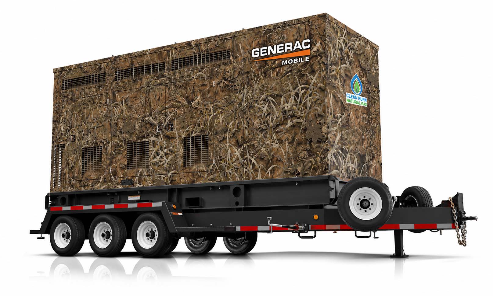 Woodland camouflage wrap on a large mobile commercial generator rendered concept