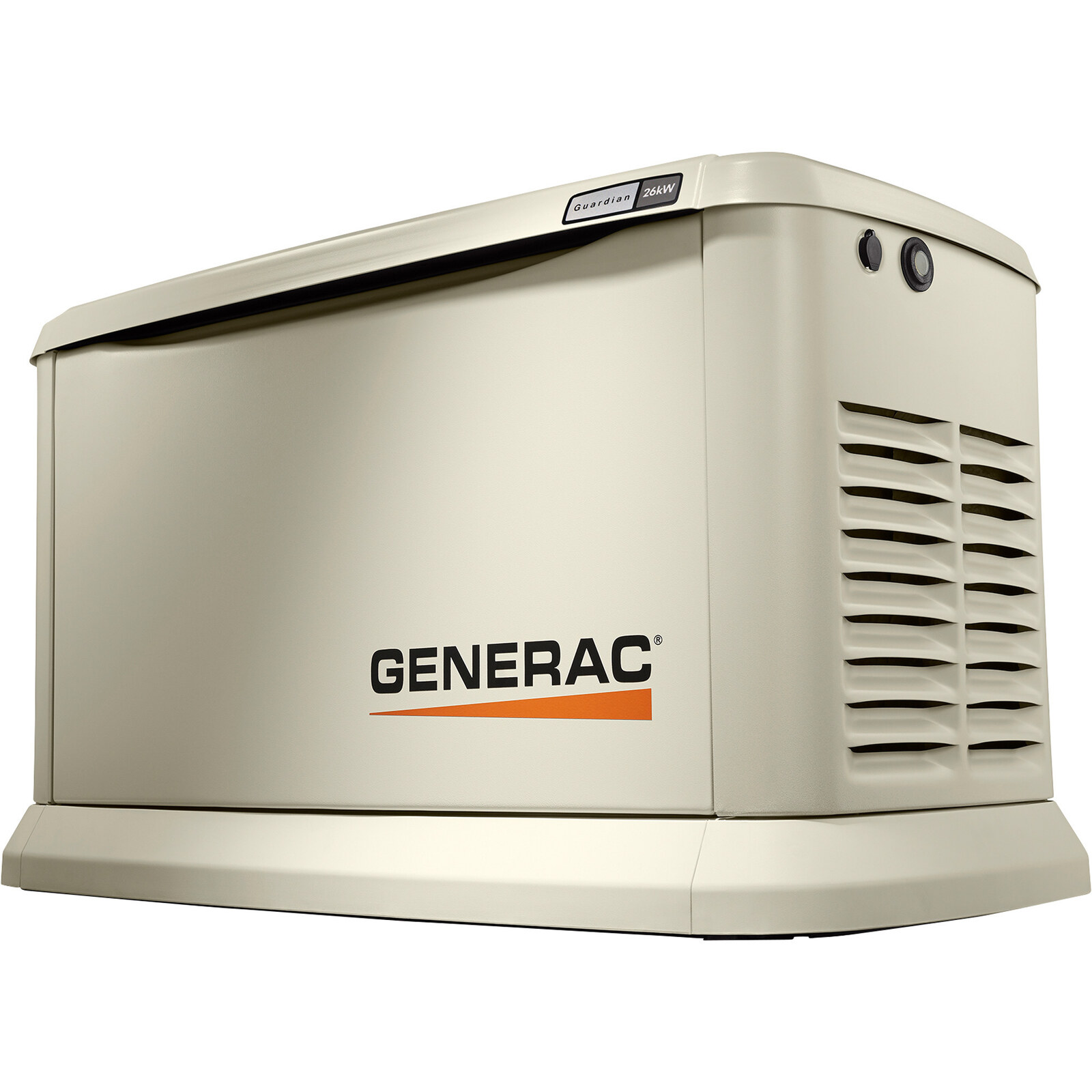 Generac Guardian generator shown from the front and right side