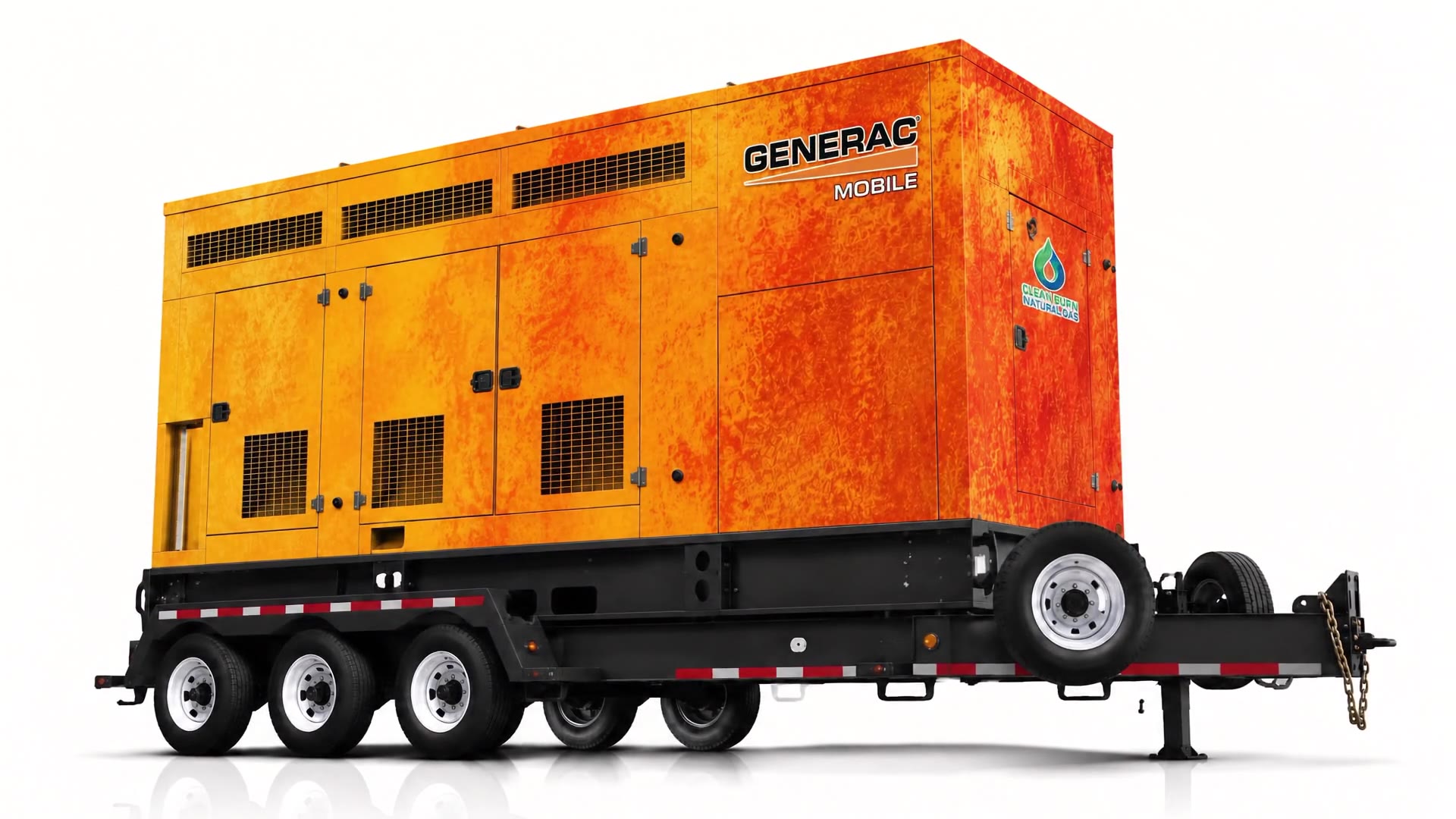 AI-assisted concept showing orange textured wrap graphics moving onto a trailer-mounted commercial generator.