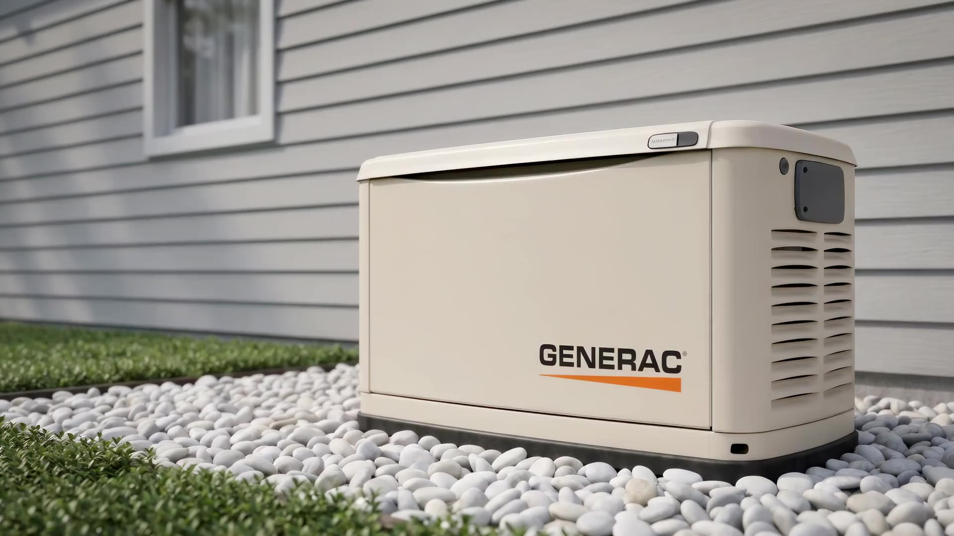 AI-assisted concept showing a residential generator changing to a white and gray pebble wrap and back.